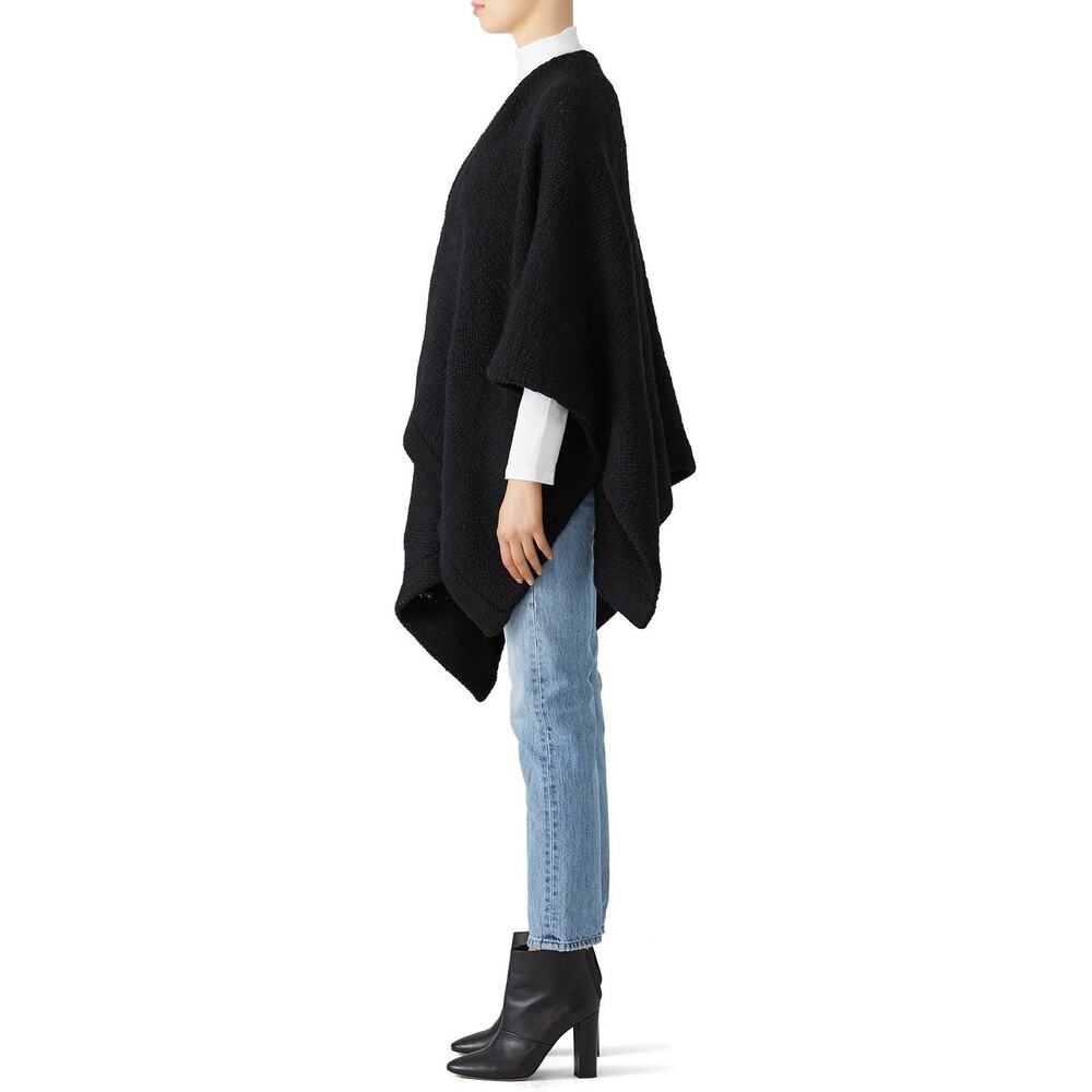 Elk Black Chale Wool Oversized Wrap Poncho Sweater - Picture 3 of 13